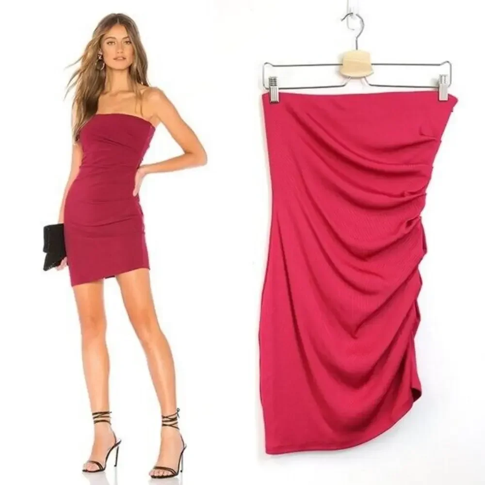 NBD Strapless Ruched Mini Dress in Raspberry - Picture 1 of 6